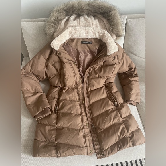 Ralph Lauren Long Puffer Jacket Coat with Faux Fur Hood (removable) size XL - Picture 1 of 4